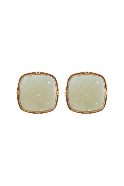 Druzy Post Square Earrings