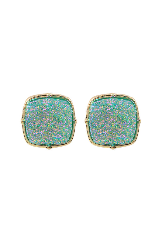 Druzy Post S2uare Earrings Mint