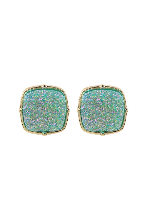 Druzy Post Square Earrings