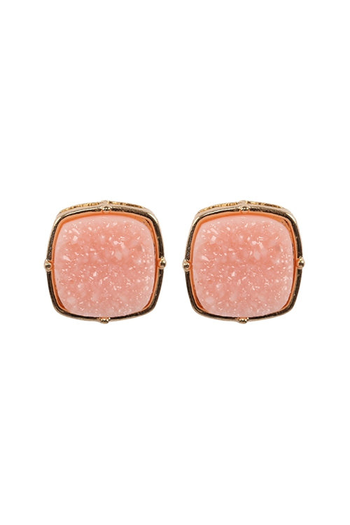 Druzy Post Square Earrings
