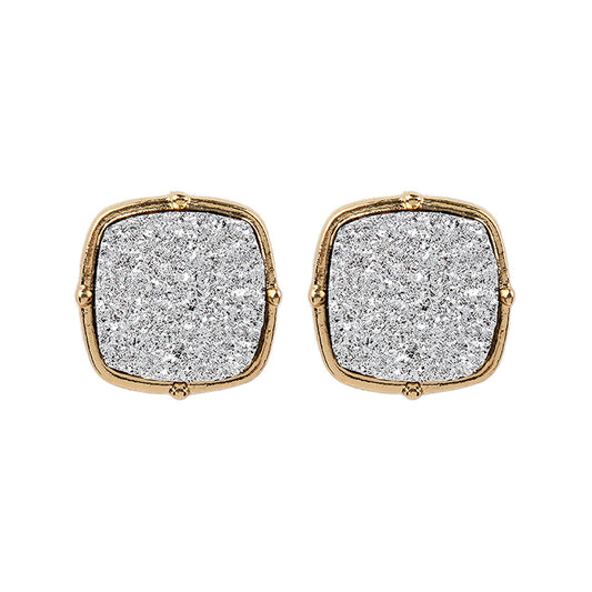 Druzy Post S2uare Earrings Silver