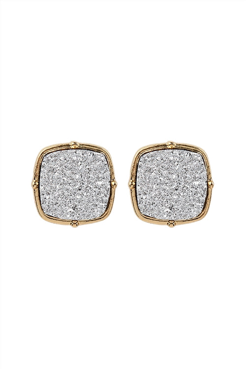 Druzy Post Square Earrings
