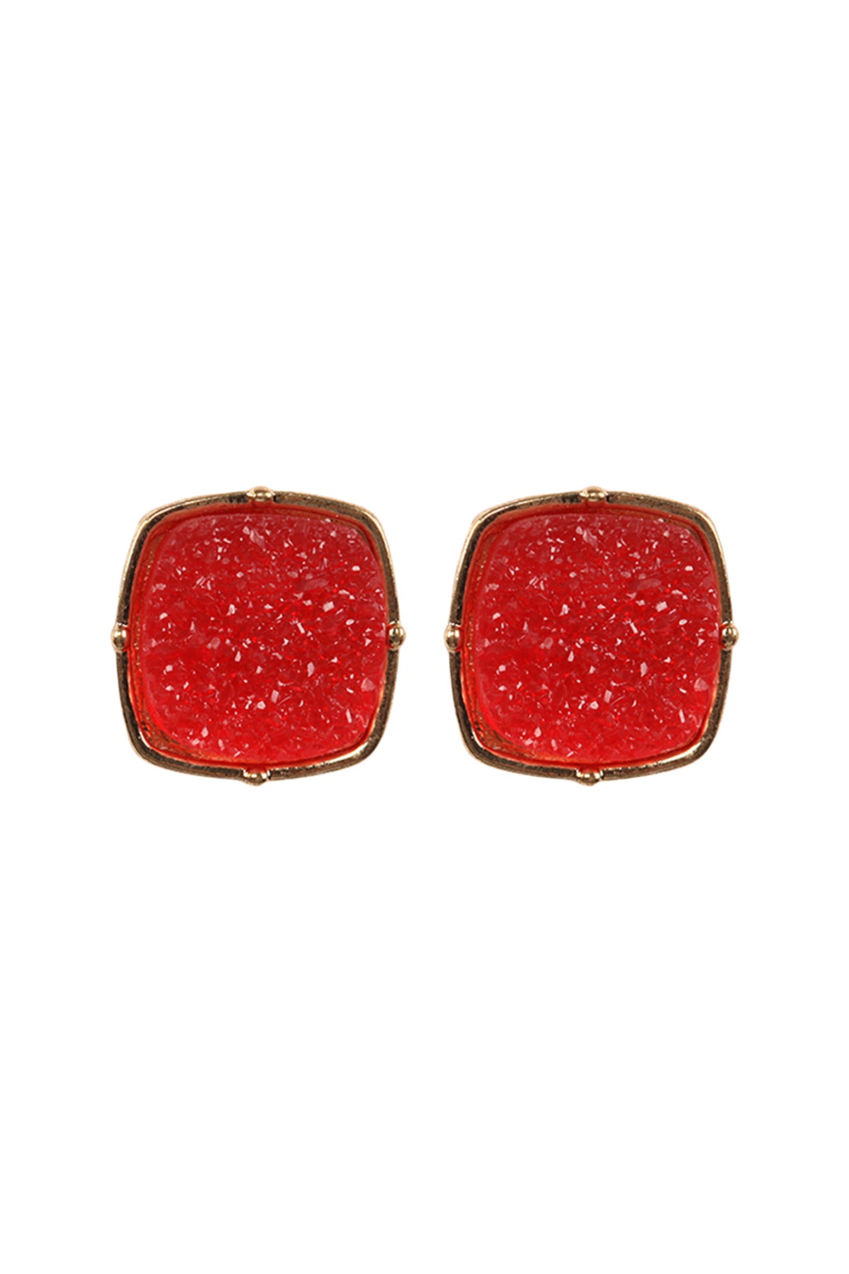 Druzy Post S2uare Earrings Red