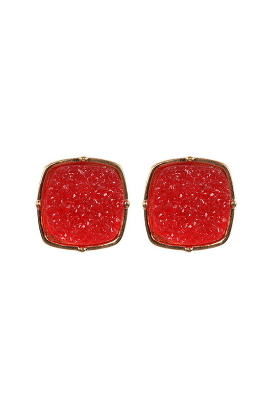 Druzy Post S2uare Earrings Red