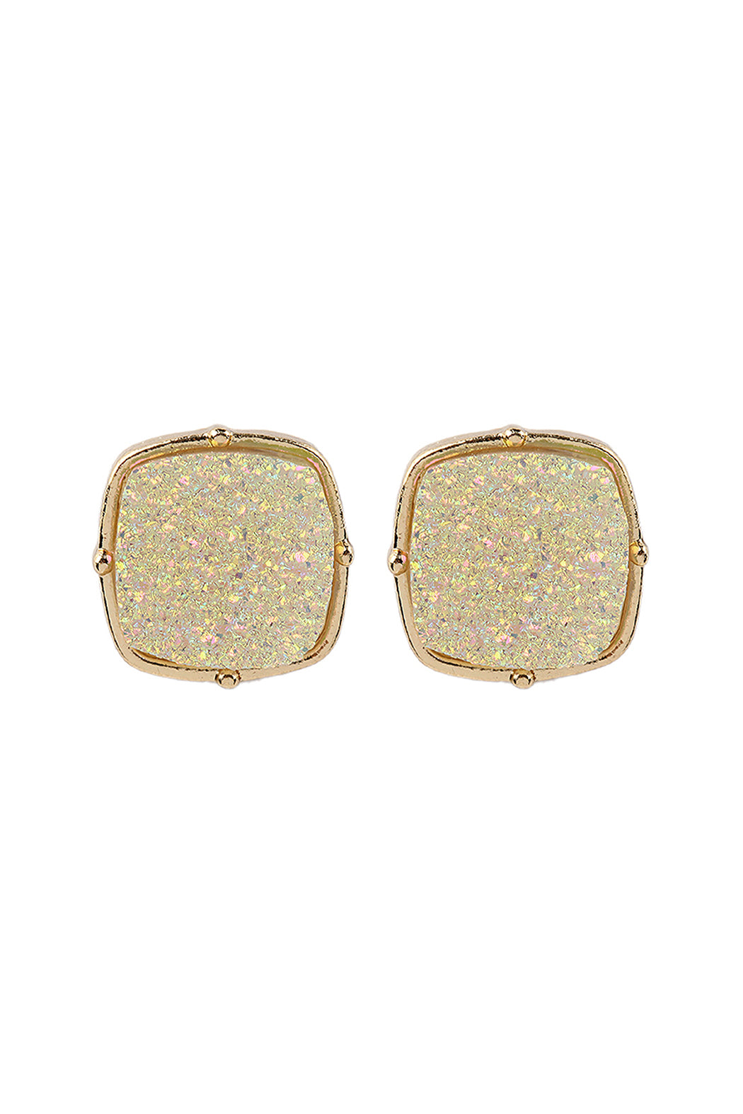 Druzy Post S2uare Earrings White