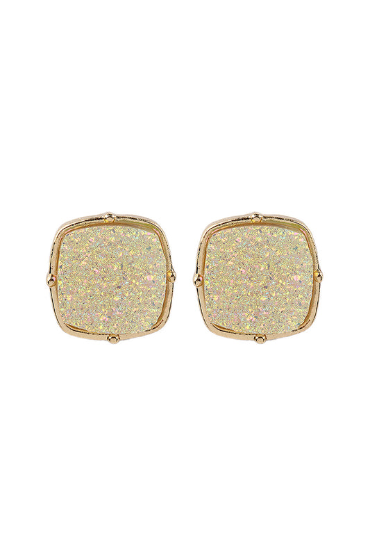 Druzy Post S2uare Earrings White