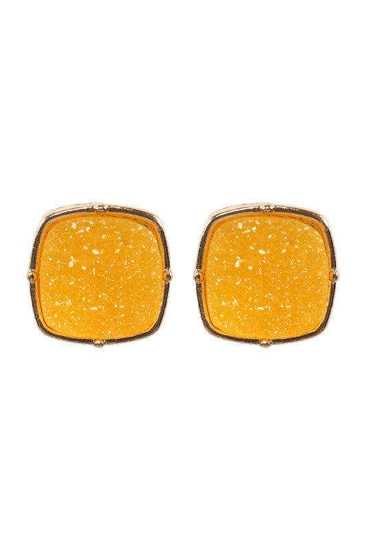 Druzy Post S2uare Earrings Yellow