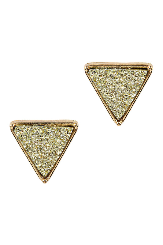 Druzy Triangle Post Earrings Gold