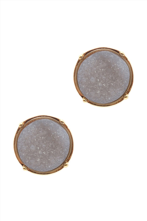 Druzy Round Post Earrings