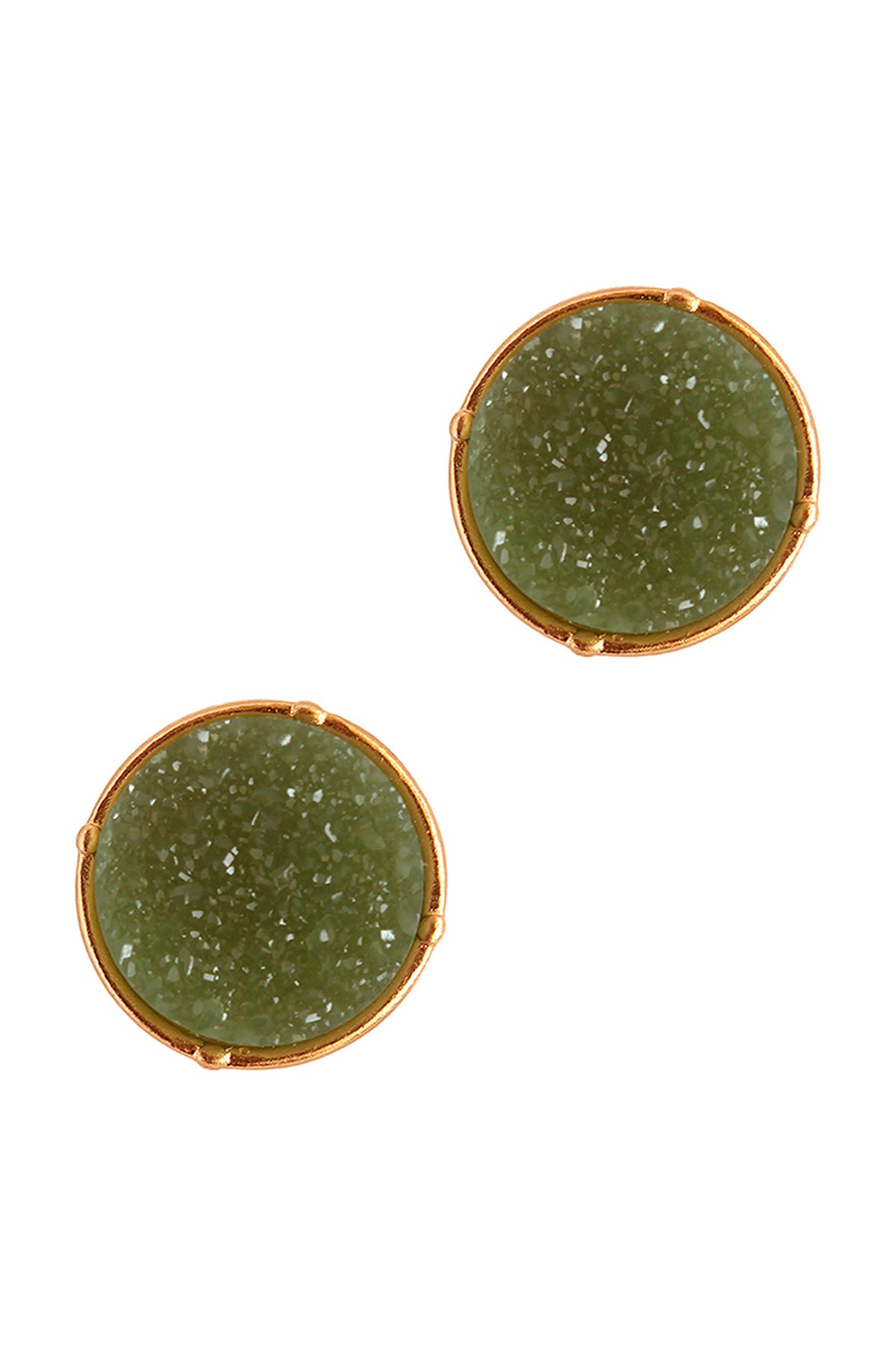 Druzy Post Round Earrings Olive