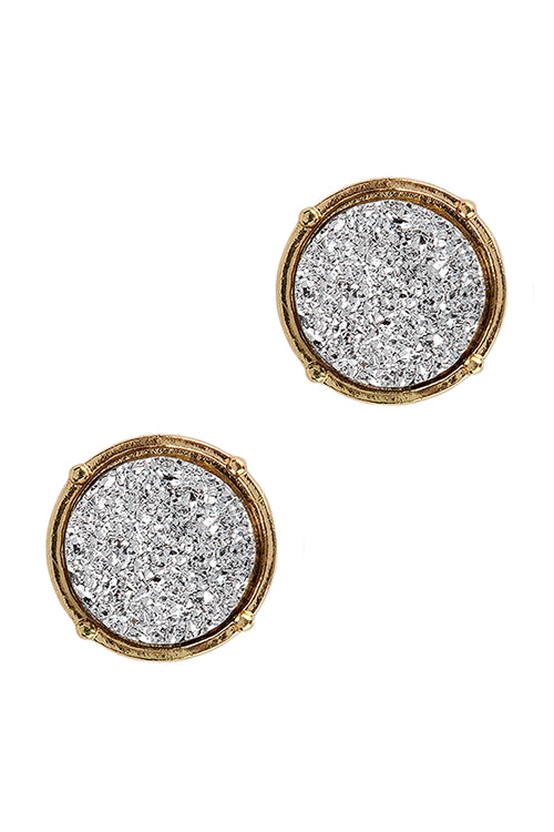 Druzy Round Post Earrings