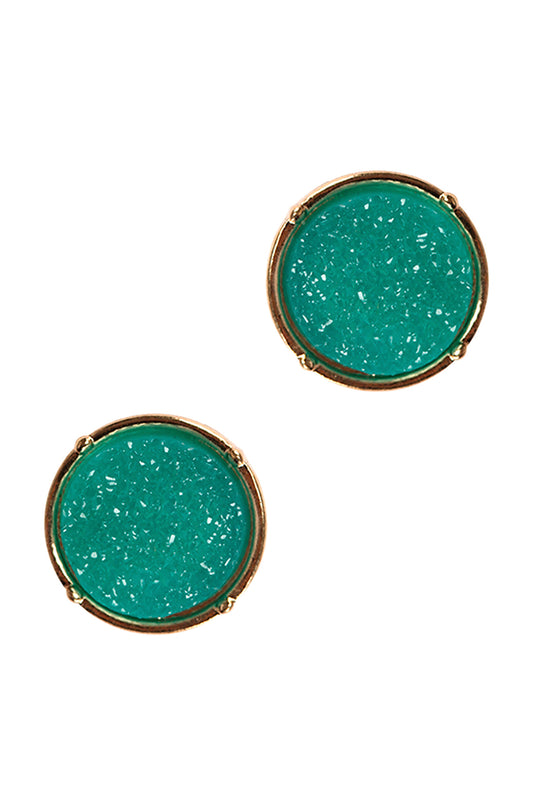 Druzy Round Post Earrings Teal