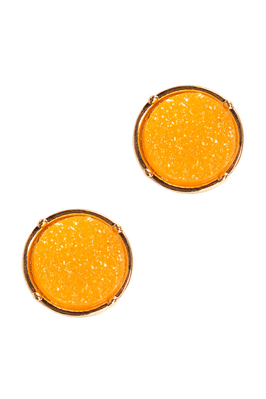 Druzy Post Round Earrings Yellow