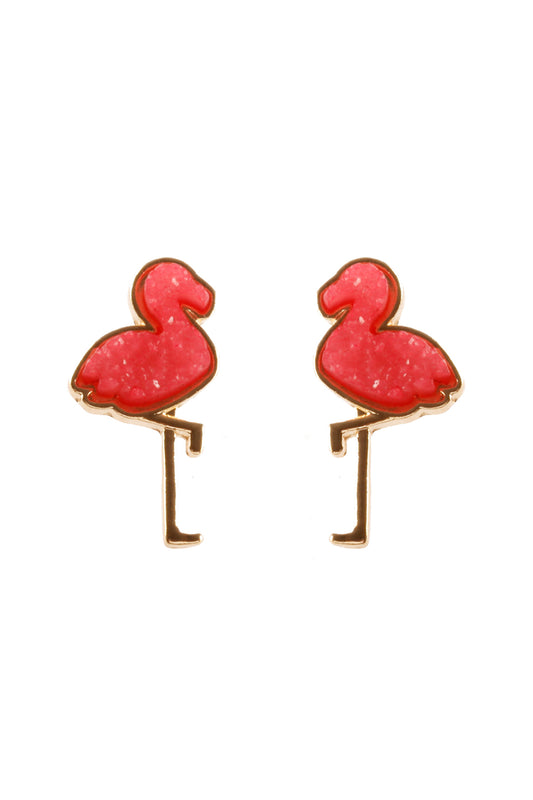 Metal Druzy Flamingo Post Earrings Fuchsia