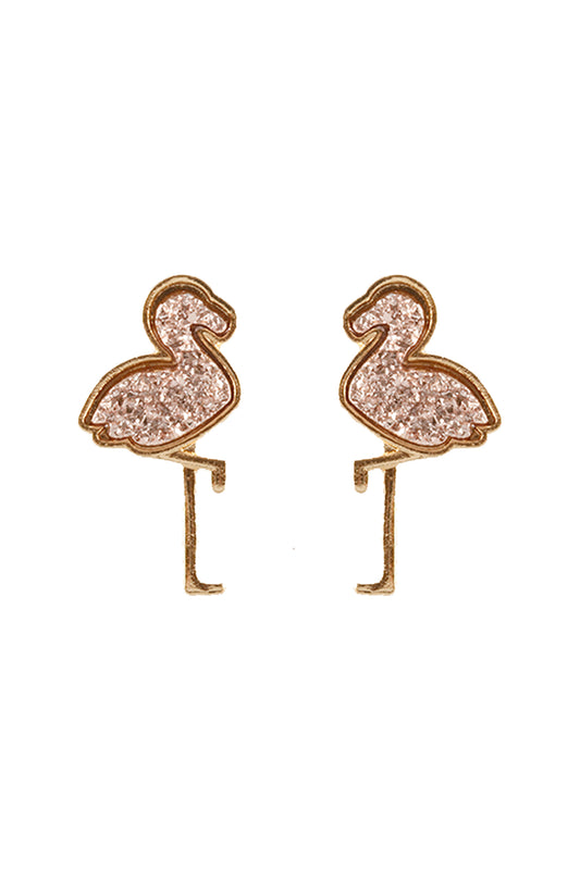 Metal Druzy Flamingo Post Earrings Rose Gold