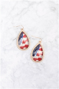 Teardrop Epoxy Metal Patriot Earrings USA