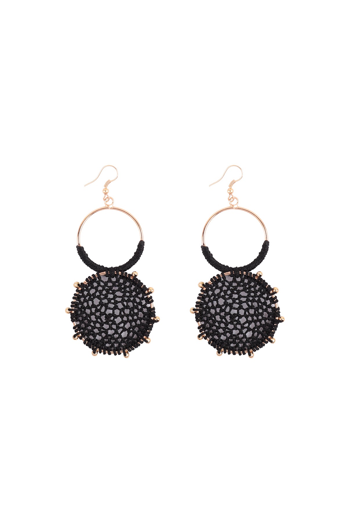Rattan Knitted Round Link Dangle Earring Black