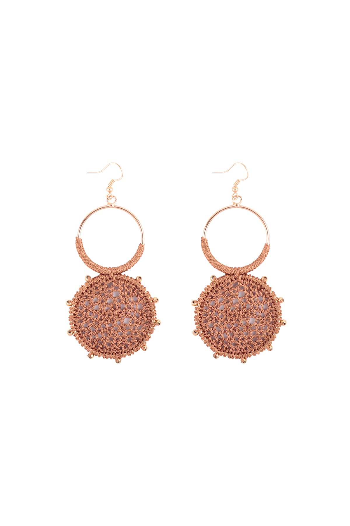 Rattan Knitted Round Link Dangle Earring Brown