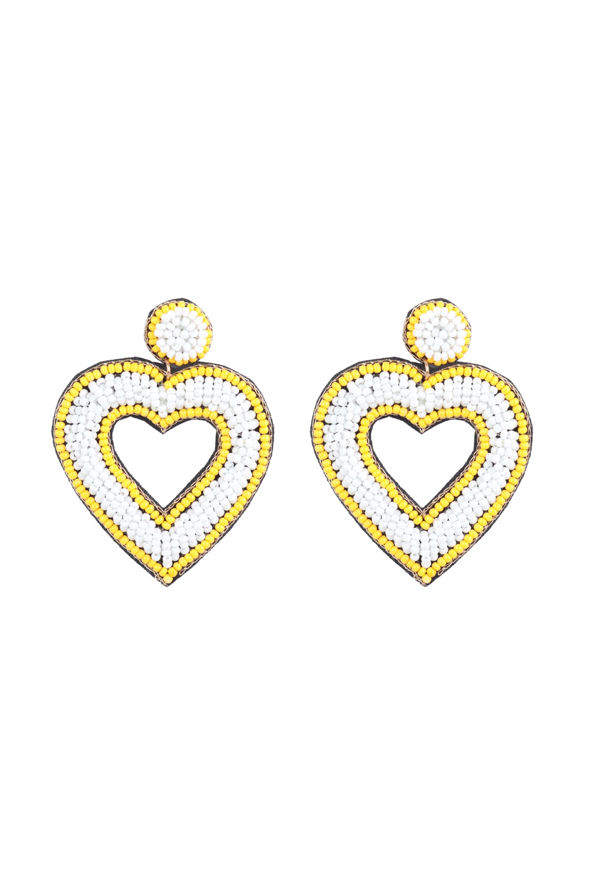 Open Heart Seed Beads Drop Earrings White