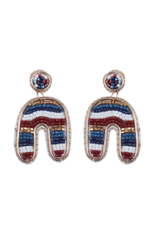 Color Block U Arch Shape Seed Bead Earrings Dark Multicolor
