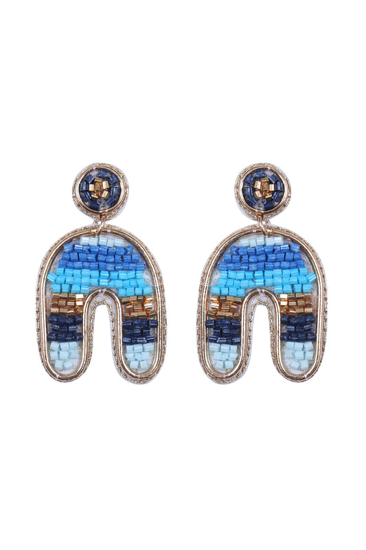 Color Block U Arch Shape Seed Bead Earrings Light Blue