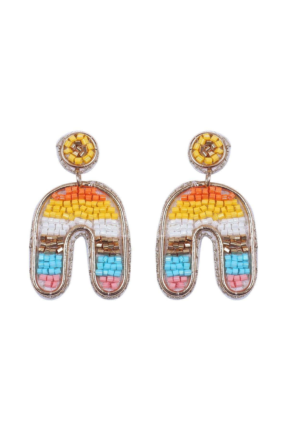 Color Block U Arch Shape Seed Bead Earrings
