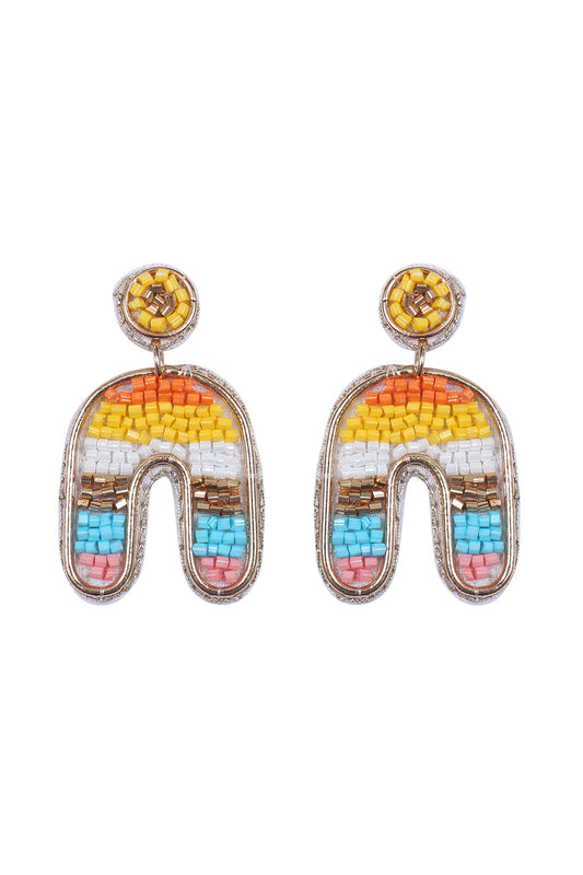 Color Block U Arch Shape Seed Bead Earrings Light Multicolor