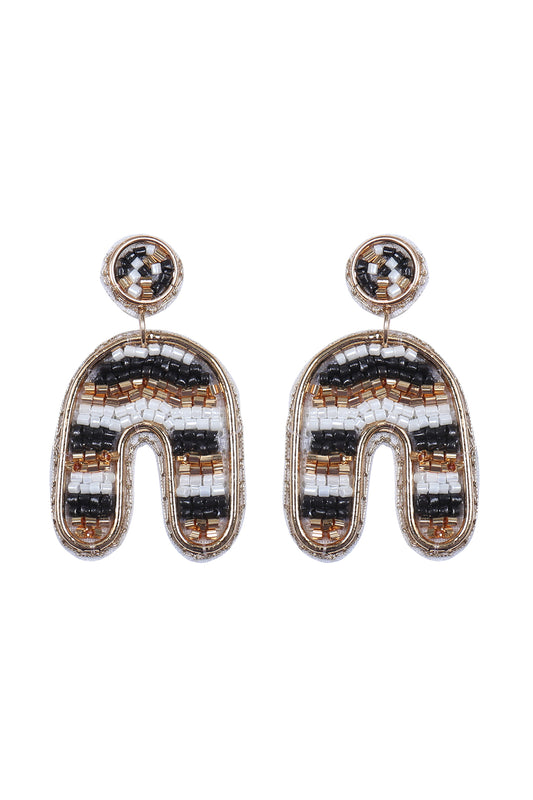 Color Block U Arch Shape Seed Bead Earrings Black