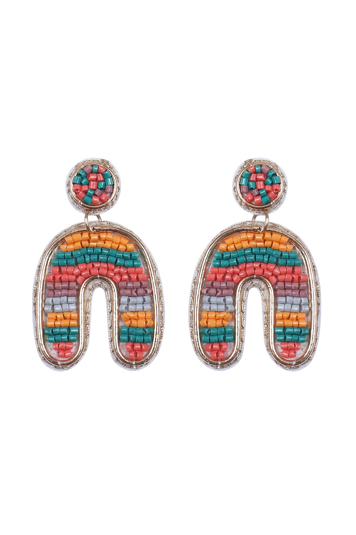 Color Block U Arch Shape Seed Bead Earrings