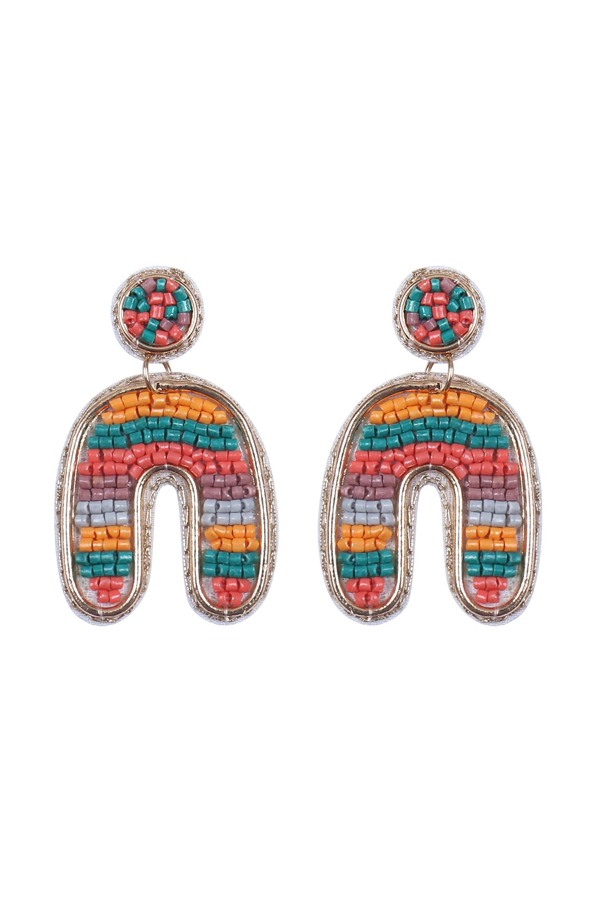 Color Block U Arch Shape Seed Bead Earrings Orange