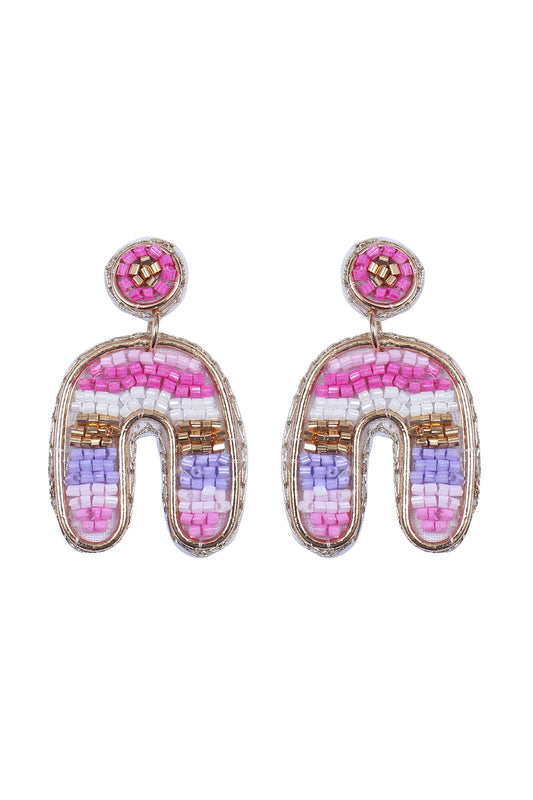 Color Block U Arch   Seed Bead Earrings Purple