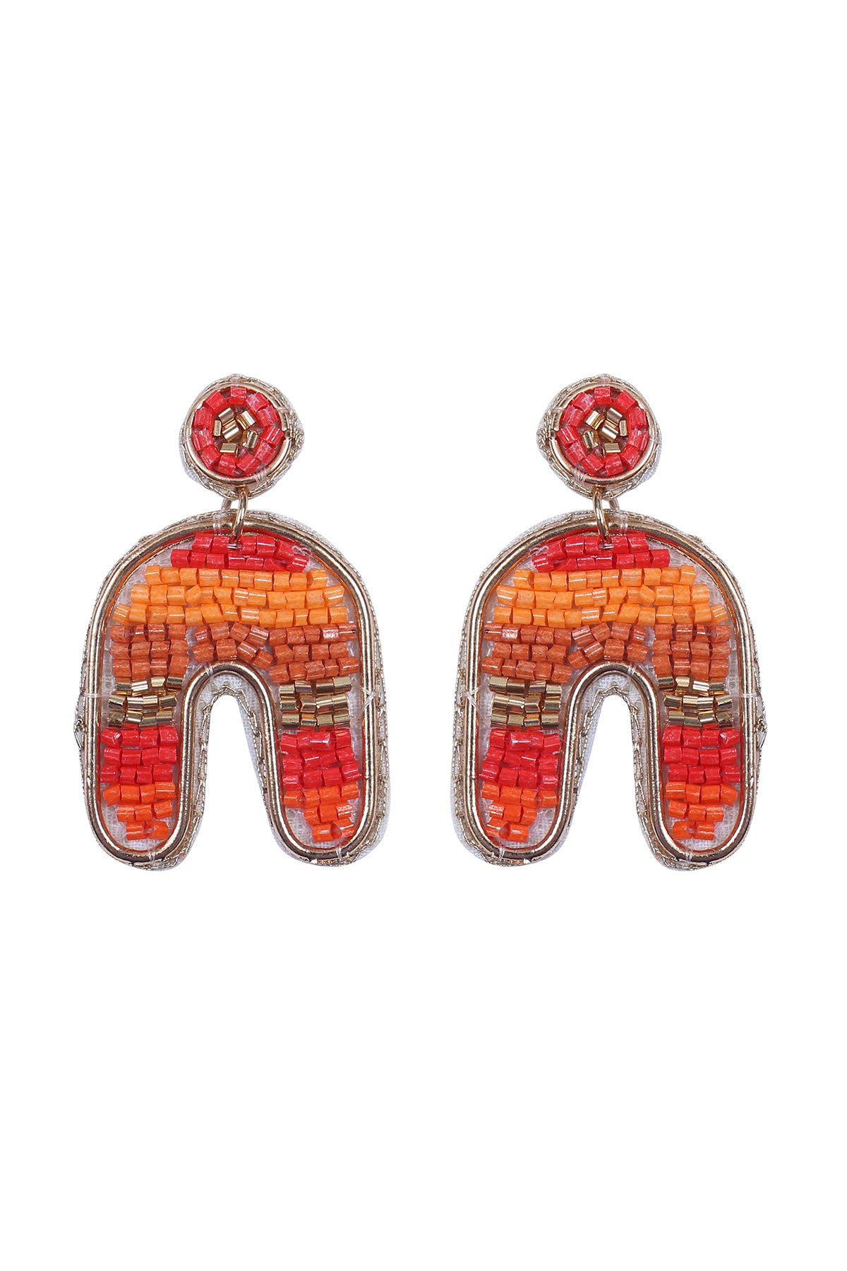 Color Block U Arch Shape Seed Bead Earring Red