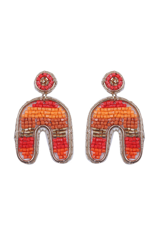 Color Block U Arch Shape Seed Bead Earring Red