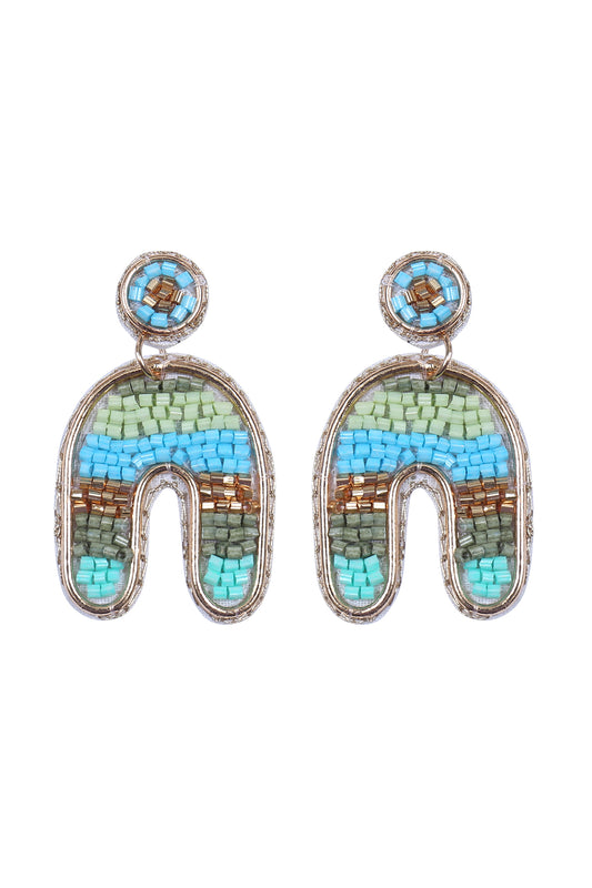 Color Block U Arch Shape Seed Bead Earrings Tur2uoise