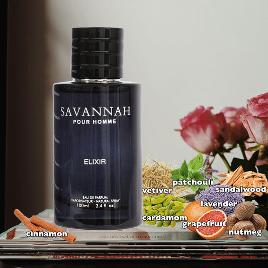 Savannah Pour Homme Elixir  Spray Cologne Eau De Parfum For Men - 100ML/3.4 FL.OZ/3PCS