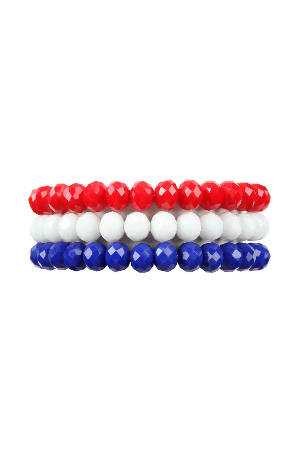 Red White Blue Three Glass Beads Stretch Bracelet