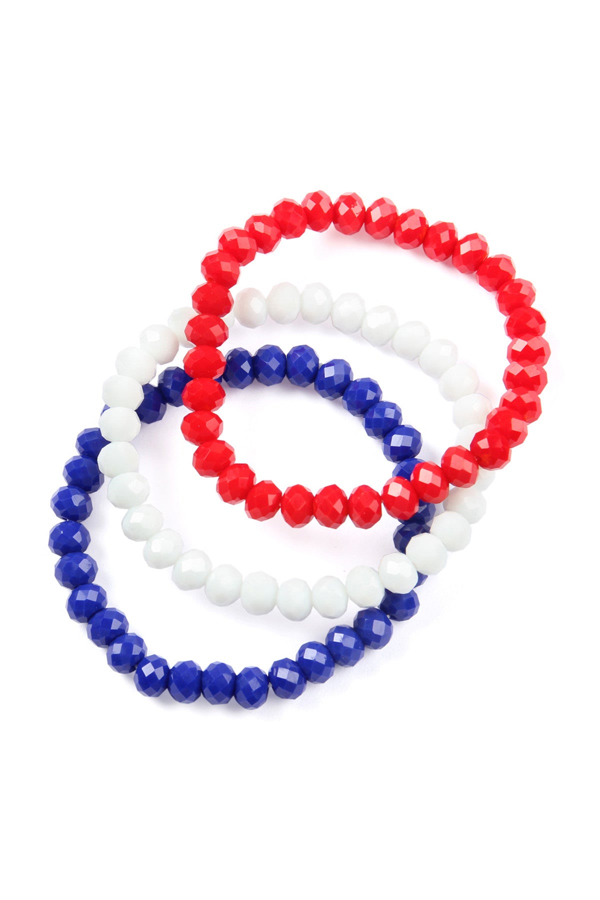 Red White Blue Three Glass Beads Stretch Bracelet