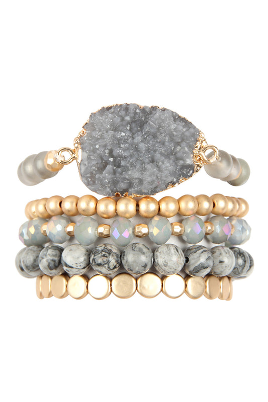 Druzy Charm Mixed Bracelet Set