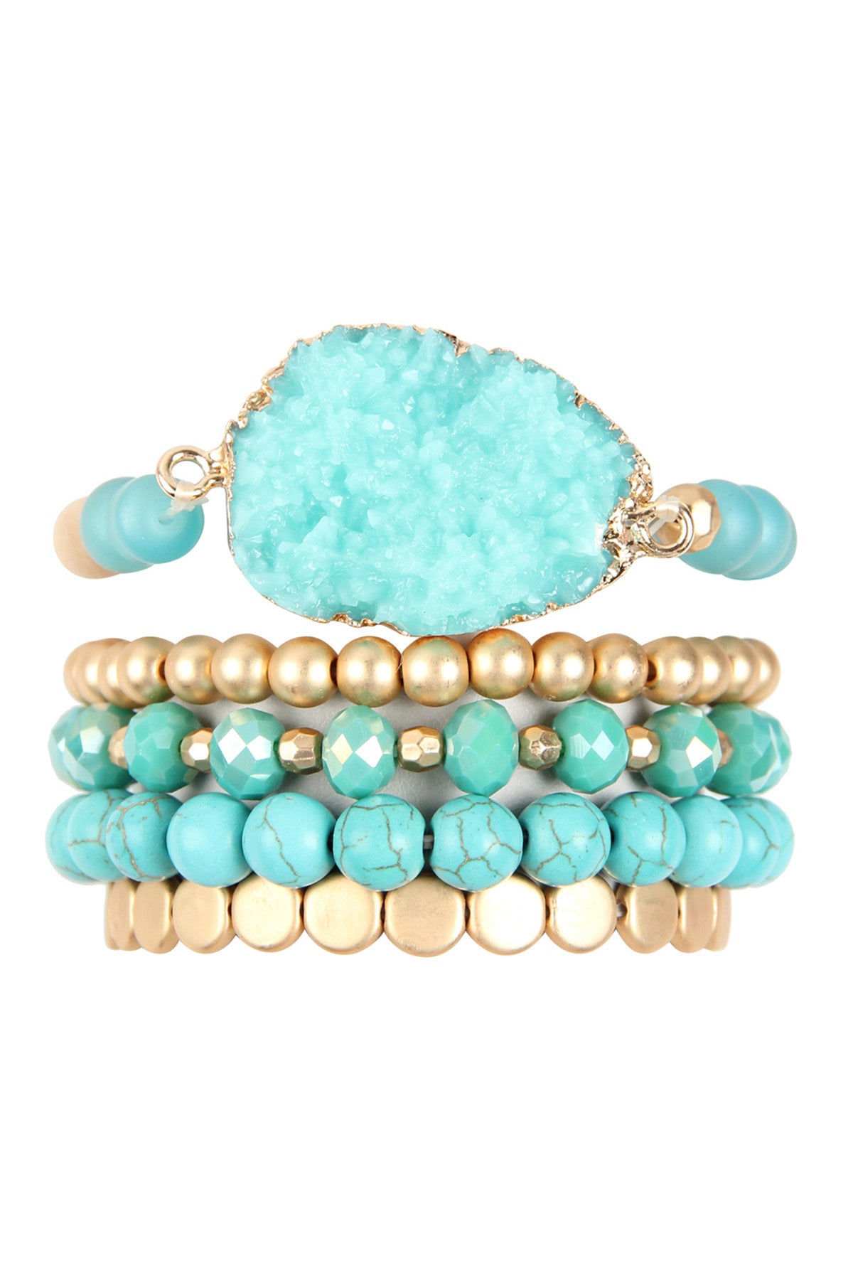 Druzy Charm Mixed Bracelet Set