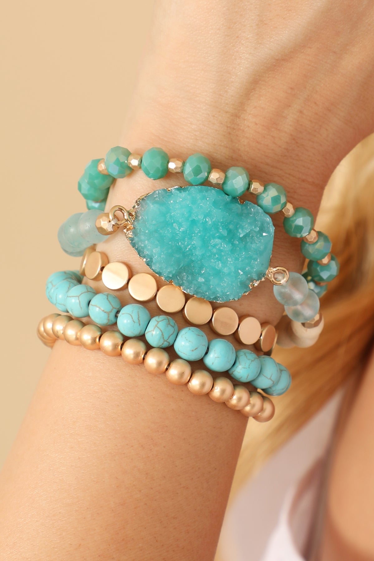 Druzy Charm Mixed Bracelet Set
