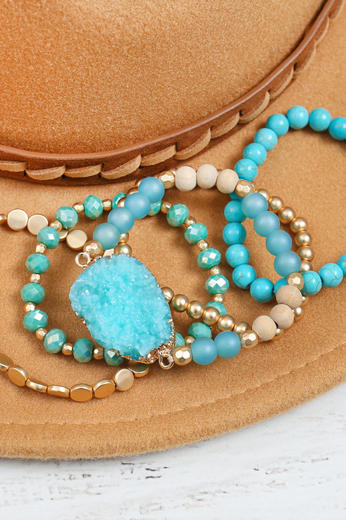 Druzy Charm Mixed Bracelet Set