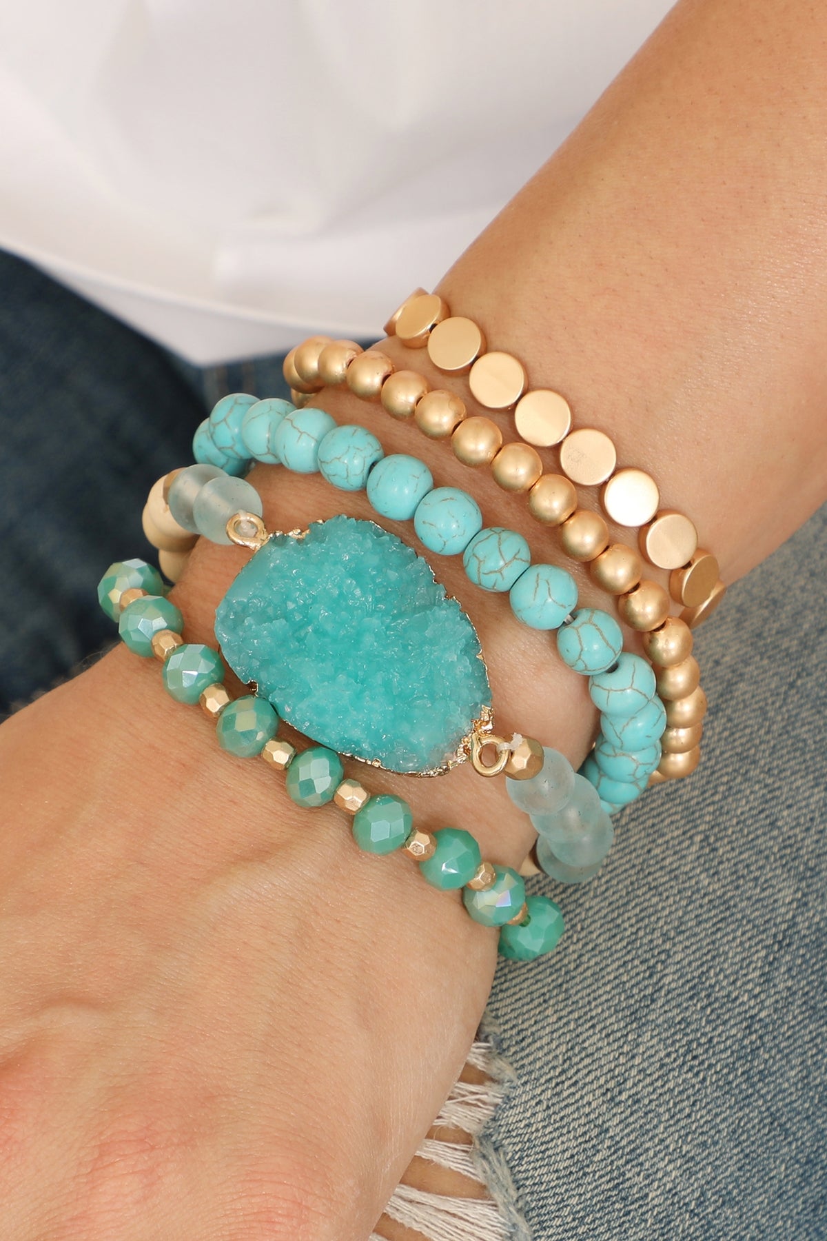 Druzy Charm Mixed Bracelet Set