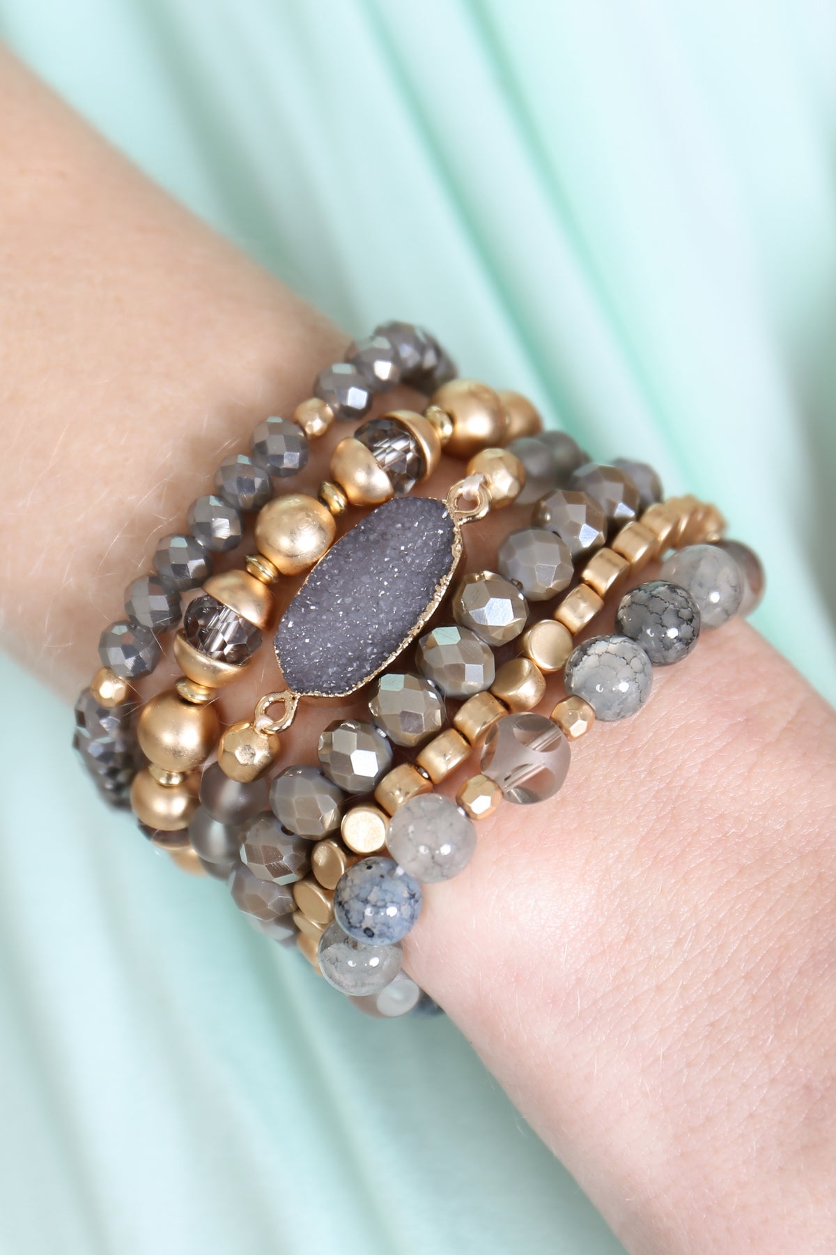 Multi Line Druzy Stone Charm Bracelet