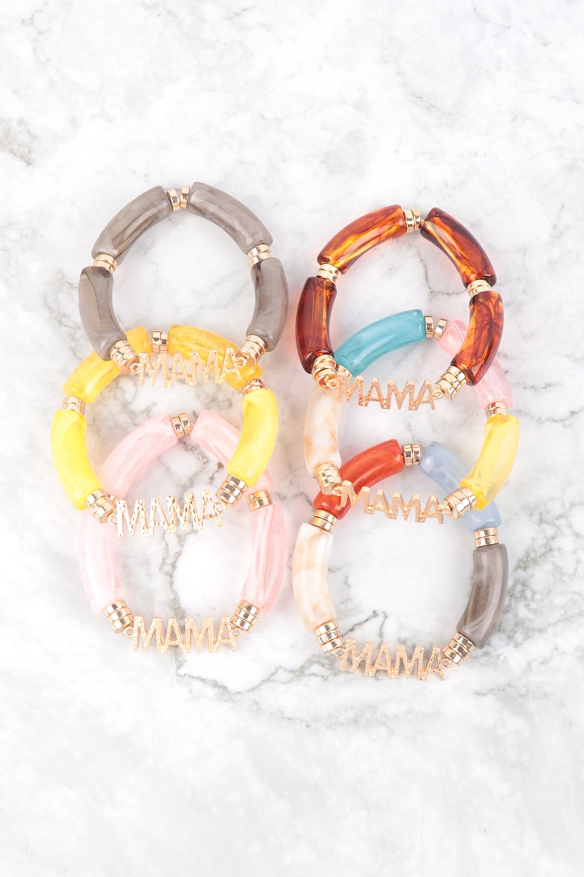 Mama Tubular Beads Resin Stretch Bracelet