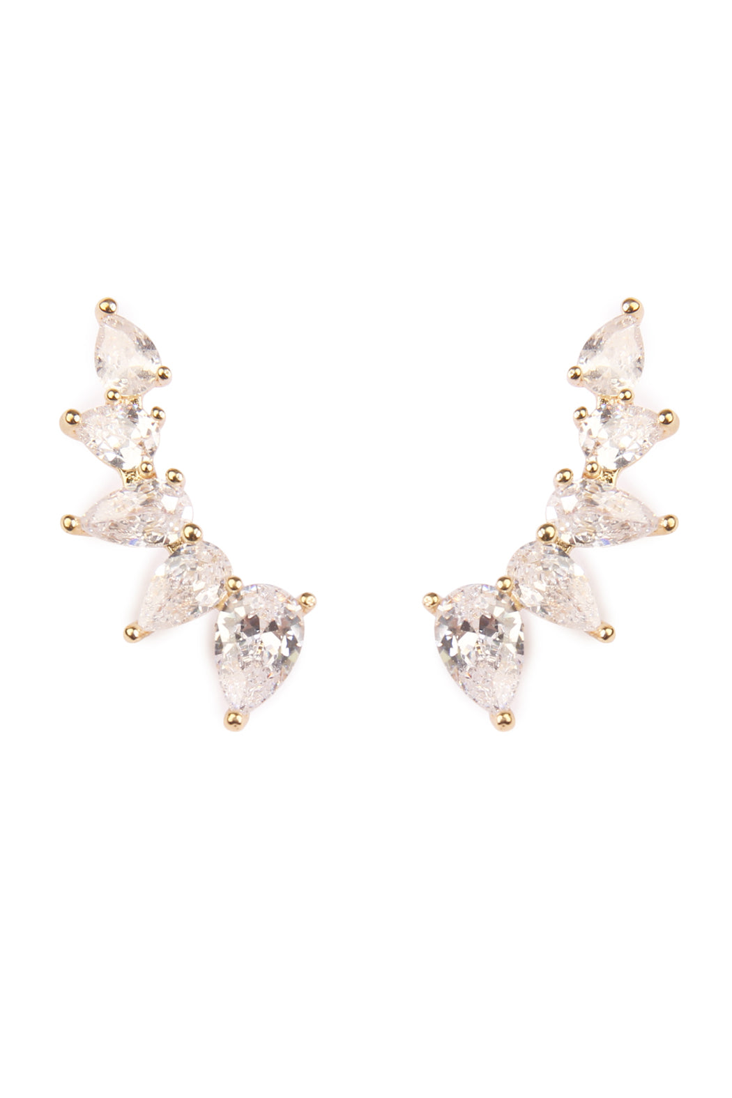 Gold Teardrop Cubic Zirconia Crawler Earrings