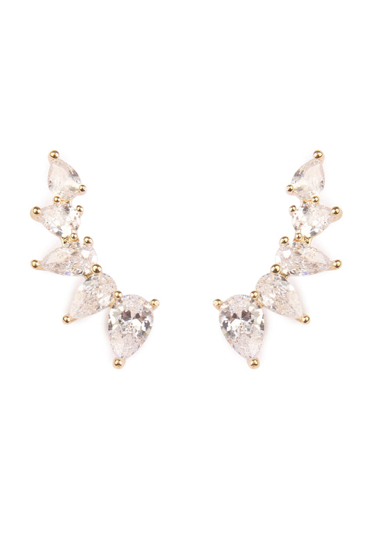 Gold Teardrop Cubic Zirconia Crawler Earrings