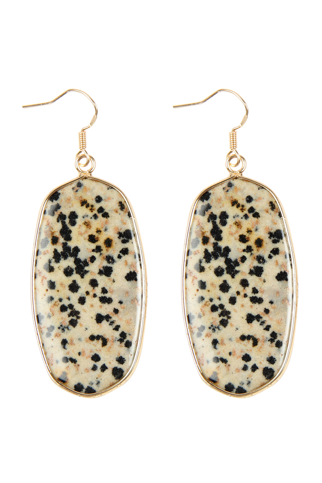 Black Beige Natural Oval Stone Earrings