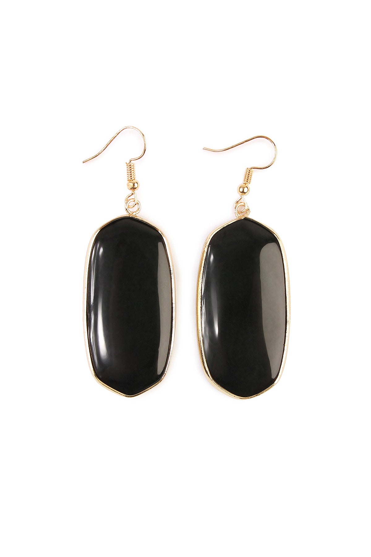 Black Natural Oval Stone Earrings