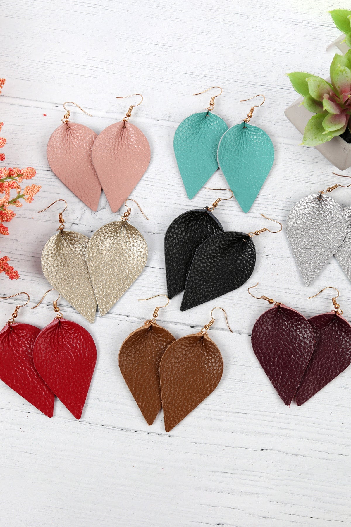 Teardrop Shape Pinched Leather Earrings