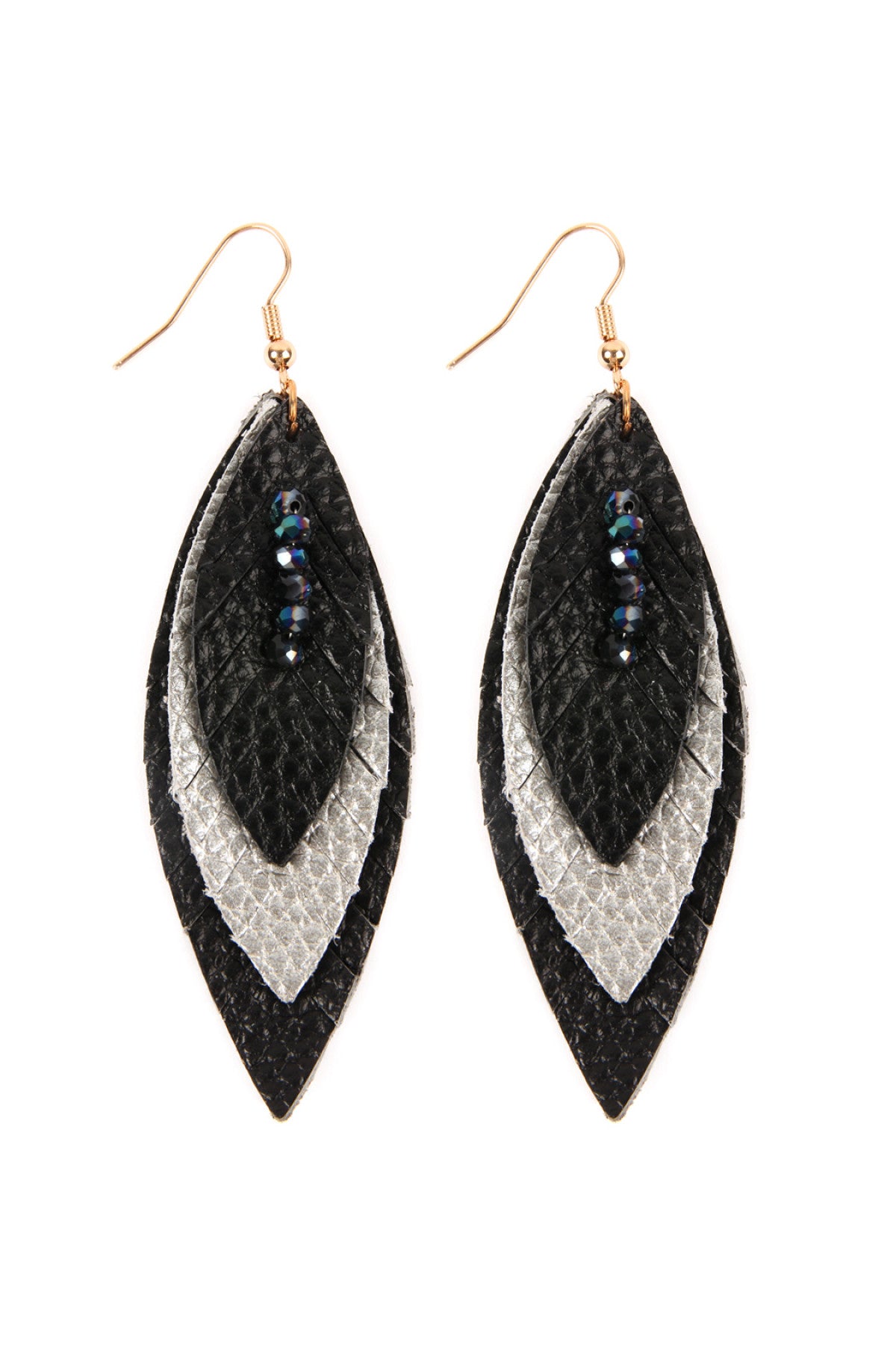 Three Layer Fringed Leather Marquise Earrings